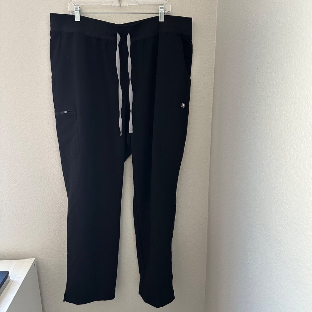 Figs Yola Skinny Straight Leg High Rise Scrub Pants Minimalist Black Sz 4XL T